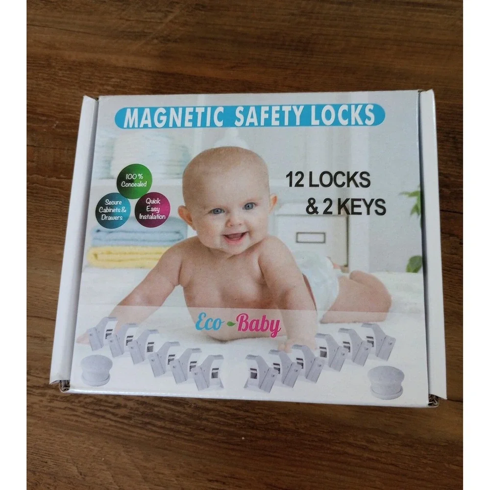 Eco-Baby Set Of 12 Magnetic Safety Locks With 2 Keys NIB